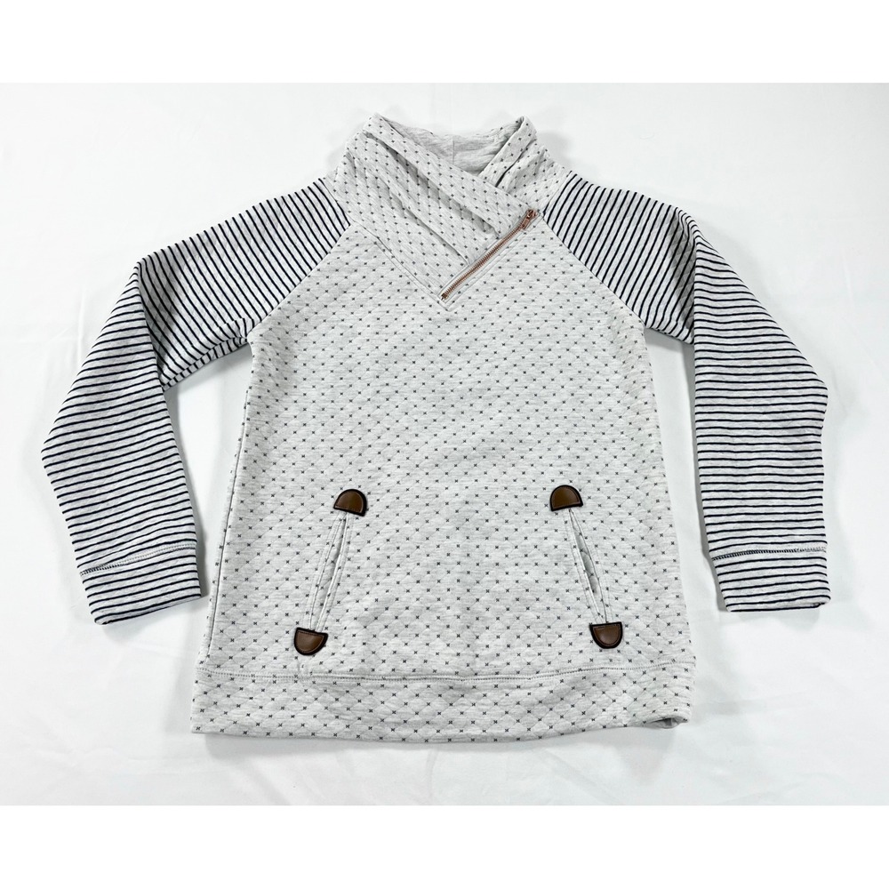 Maurices Womens Quilted Asymmetrical Cowl Neck Sweatshirt Striped Gray XS Cozy